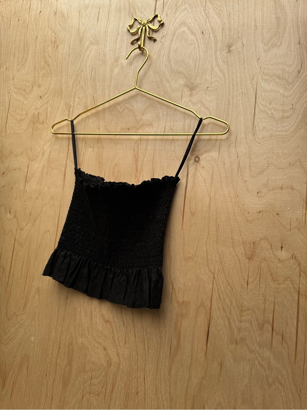 ELCE Linen Smocked Strapless Top Black S - Picture 5 of 9
